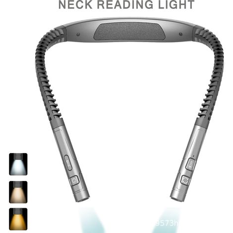 Lampe de cou LED grise mains‑libres, 3 températures de couleur, gradation sans palier, minuterie 30‑60min, IP44, lampe de lecture rechargeable USB‑C (1/4)