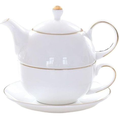 YBK Tech Service à thé en Céramique pour une Personne, théière de 12oz et Tasse de 8.2oz avec Soucoupe (Blanc) (1/5)