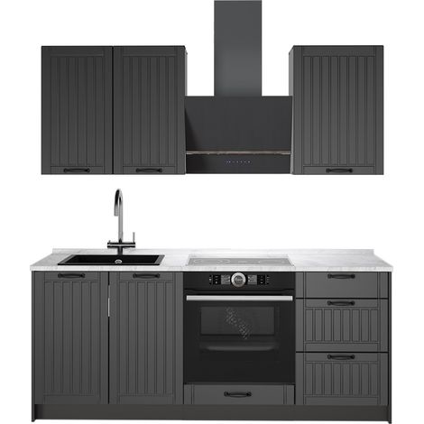 Cucina monoblocco Fame-Line, Grigio scuro/Antracite, 190 cm, PL Marmo, Vicco (1/5)