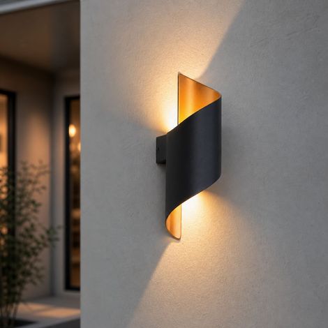 Applique murale LED 10W Lumière Chaude Aluminium Noir et Or IP65 Étanche Intérieur Extérieur Design Bidirectionnel 28cm (1/5)