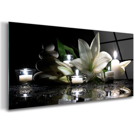 Tableau sur verre – 100 x 50 cm - Tableau mural décoratif - Verre Décorative - Fleur de Lys
