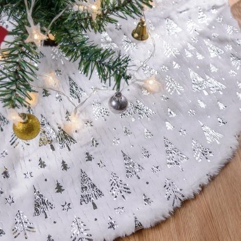 Jupe d'arbre de Noël 150 cm, coussin d'arbre de Noël, couverture d'arbre de Noël, couverture de base d'arbre de Noël (argent) (1/5)