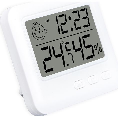 Smiley Fa Temperatur- und Feuchtigkeitsmesser für den Innenbereich, digitales LCD-Thermometer und Hygrometer mit Wecker (1/5)