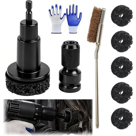 Outil de nettoyage de moyeu de roue avec 6 disques abrasifs, tampons et brosse anti-rouille, kit de nettoyage de moyeu de roue, élimination rapide de la rouille pour boulons de roue (1/5)