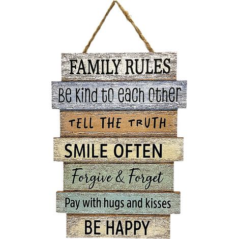 Ornamento da parete Family Rules in MDF in stile rustico per la decorazione della casa
