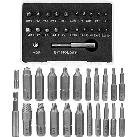 Kit d'extracteurs de vis cassées (22 pièces) : Outils pour vis endommagées et boulons cassés avec adaptateur de douille et porte-embout magnétique. (1/5)