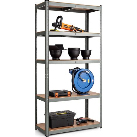 GOPLUS Étagère de Rangement avec 5 Étagères, pour Garage, Atelier, Divers Modèles, Matériau en Fer et MDF, Charge 175KG par Étagère, 90 x 40 x 180CM (Gris) (1/5)