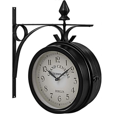 Doppelseitige Wanduhr, Bahnhofsuhr, Gartenuhr, doppelseitige Zeitanzeige, 33 x 30 x 10 cm