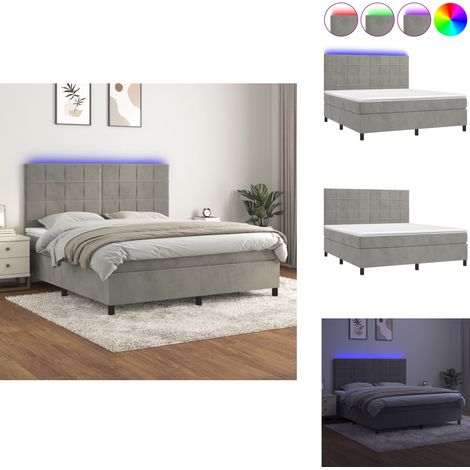 Boxspringbett mit Matratze & LED Hellgrau 160x200 cm Samt - Boxspringbett - Doppelbett - Samtbett - Luxusbett - Himmelbett (1/5)