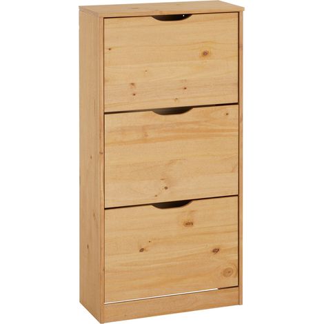 Idimex – Meuble à chaussures en pin massif lasuré brun – 3 abattants avec séparations – Dimensions 116 x 59 x 25 cm – Pour 18 paires de chaussures (1/5)