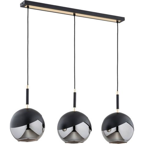 Alfa RIDO Linear Pendant Light 95cm - Matte Black/Gold Metal, 3 Glass Globe Shades, 3xE27 Max 15W, Dimmable Hanging Lamp for Dining Table Kitchen Living Room