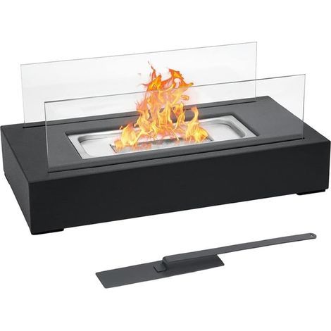 Cheminée de table d'intérieur avec flammes dansantes - Base en acier trempé - Portable - Idéale pour le salon ou la terrasse - Disponible en noir ou blanc.