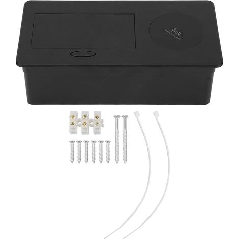 Prise de bureau intégrée noire avec câblage de chargeur sans fil, prise gratuite à 2 broches (1/5)