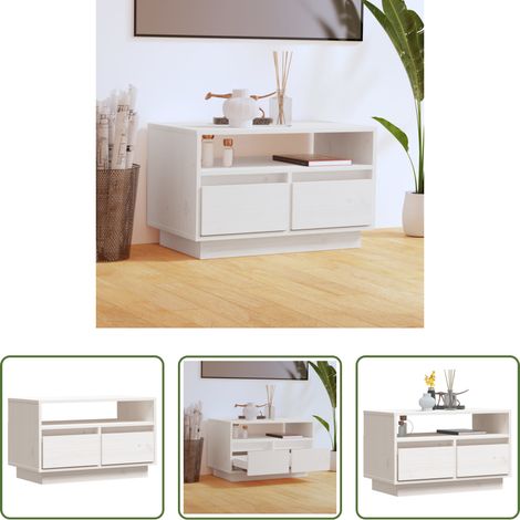 Buffet tv - Meuble TV Blanc 60x35x37 cm Bois de pin massif (1/5)