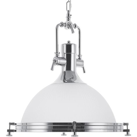 Lámpara colgante de cristal blanco con elementos plateados iluminación Industrial Ebron