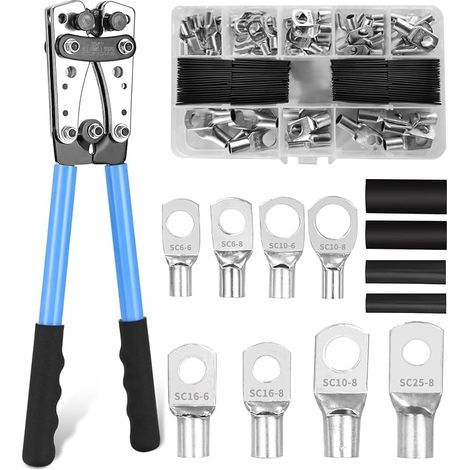 Pince à sertir 10-1/0 AWG 6 tailles 60 bornes à anneau en cuivre 80 gaines thermorétractables (1/5)