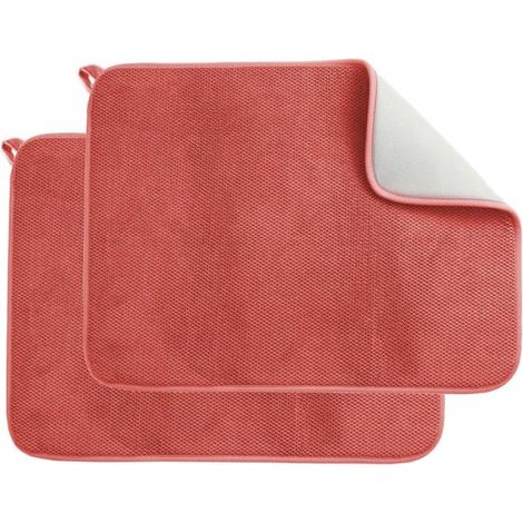Tapis d'égouttage - Lot de 2 - Tapis de bar - Microfibre - Tapis de séchage de cuisine - Tapis de comptoir - Set de table - 50 x 38 cm - Rouge (1/5)