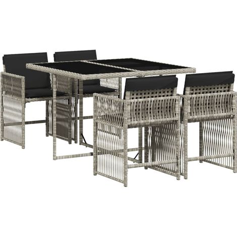 Ensemble à manger de jardin et coussins 5 pcs，Salon de jardin gris clair rotin CFW26158 (1/5)