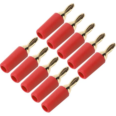 Kit de 10 connecteurs mâles à souder, fiches bananes 2,5 mm en laiton plaqué or (rouge) (1/5)