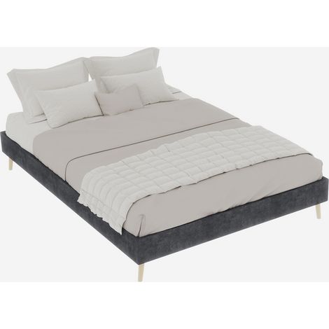 Cadre de lit moderne minimaliste, 140200CM, gris, en velours hollandais, base basse, mobilier de chambre de style moderne, sans vérin à gaz, sans tête de lit ni matelas. (1/5)