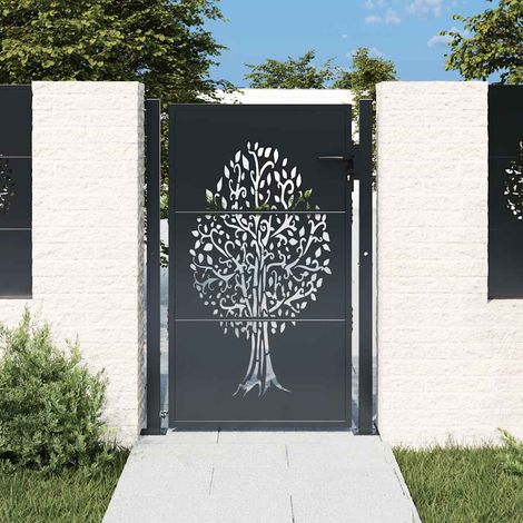 Portail de jardin-Portillon de jardin anthracite 100x150 cm acier conception d'arbre