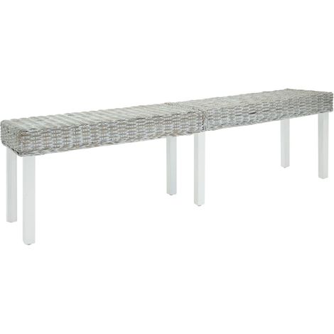 Sitzbank Weiß 160x35x45 cm Natur Kubu Rattan & Massivholz Mahagoni