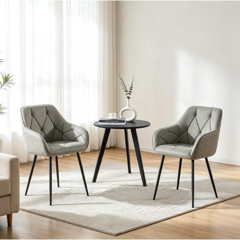 Set di 2 sedie da pranzo ergonomiche, schienale avvolgente, similpelle, metallo, grigio scuro (1/5)