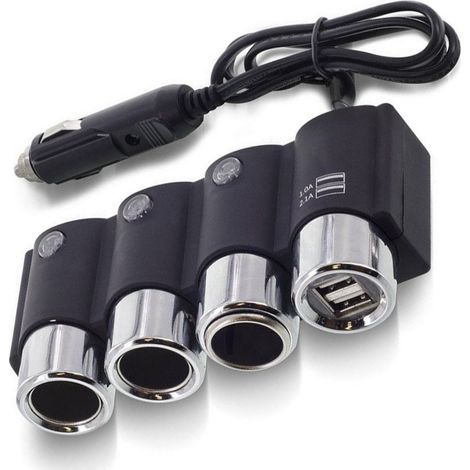 TRADE SHOP - Sdoppiatore Presa Accendisigari 3 Posti 2 Porte Usb Carica Batteria 120w Ic-1503 - (1/2)