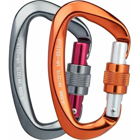 2pcs Mousquetons Escalade [25KN] Certifié CE Mousqueton Aluminium avec Bouchon à Vis, Forme de D, Idéal pour Alpinisme, Randonné,Le Sauvetage, Camping et Pêche-Crezuo