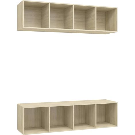 vidaXL Muebles de salón de pared 2 uds madera ingeniería roble Sonoma (1/2)