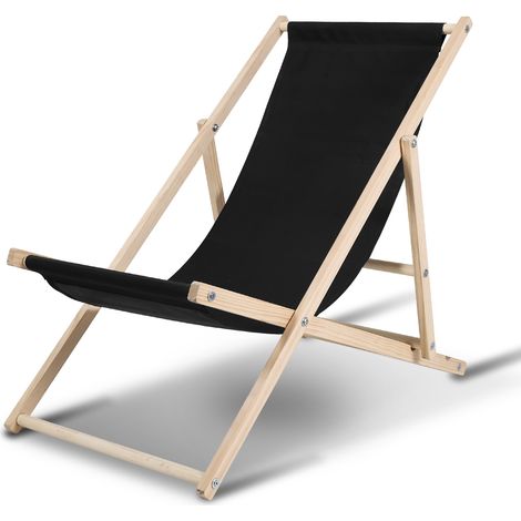 Randaco Sedia a sdraio da giardino Pieghevole Comoda Balcone Legno Sedia a sdraio 120 kg Nero