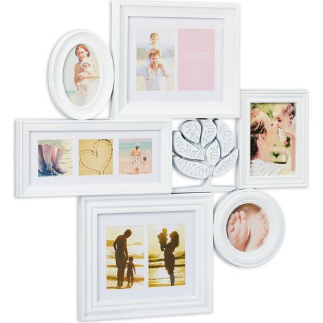 Cadre photo pêle-mêle mural collage 70,5 x 70,5 x 3,5 cm décoratif pour 10 photos en plastique noir (1/5)