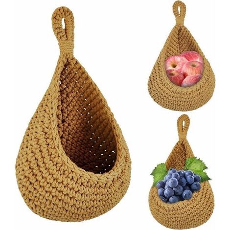 Panier suspendu panier de fruits panier mural suspendu 21x21cm panier de fruits en macramé panier tissé pot de fleur panier (1/4)