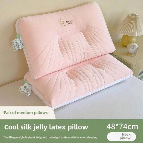 Coussin en latex cœur de nuit avec housse en soie glacée ultra douce et rafraîchissante - pour maison, adulte, soutien cervical, favorise le sommeil, mixte, été