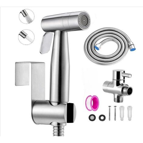 Kit Douchette wc,Pulvérisateur de toilette pour bidet,jet à deux fonctions, facile à installer, Pulvérisateur pour L'hygiène Personnelle Argent (1/4)