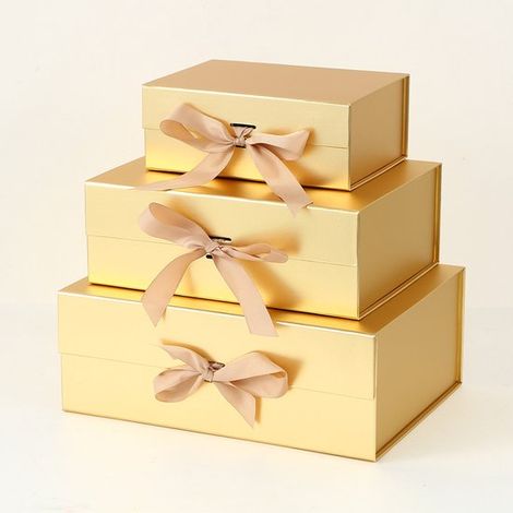 Una elegante caja de regalo plegable con tapa,cierre magnético y cinta,cumpleaños y otras festividades. Color blanco roto,34 x 25 x 12,5 cm (1/5)