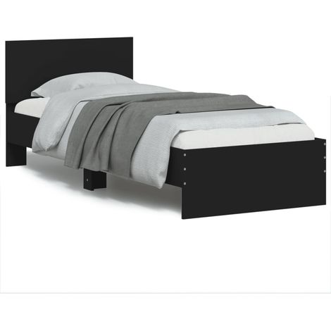 Bettgestell mit Kopfteil und LED-Leuchten Schwarz 75x190 cm (1/5)
