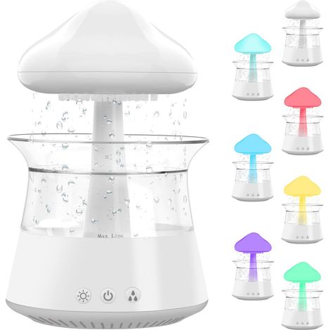 Umidificatore Rain Clouds con luce notturna, umidificatore a pioggia/nebbia a 3 modalità da 300 ml, per ufficio, casa, cameretta dei bambini, senza BPA, bianco