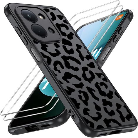 Coque pour Xiaomi Redmi 15C 5G(EU Version)avec 2 Verre Trempé, Étui Aesthetic Mode Leopard Motif Antichoc avec Coins Renforcés, Mat Translucide PC Dur Housse Arrière Anti-Rayures+TPU Bumper Antichoc (1/5)