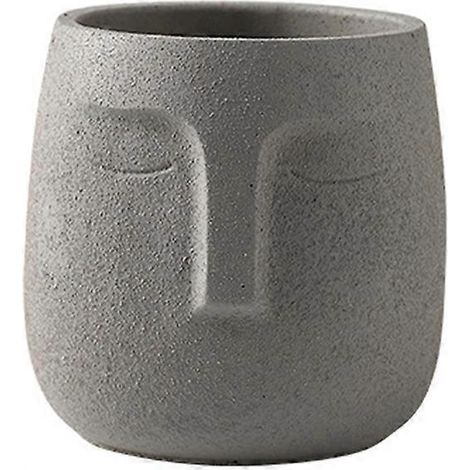 Keramikvase im nordischen Stil mit Buddha-Gesicht, Zen-Blumentopf für Sukkulenten, Heimdekoration für Balkon und Garten, hellgrau, 12 cm.