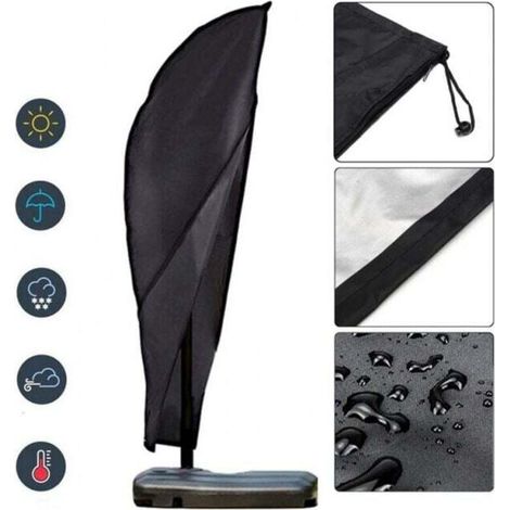 Ampia copertura impermeabile per ombrellone a braccio laterale con cerniera e coulisse, 265 cm, nera. (1/4)