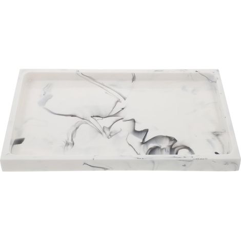 Plateau de Salle de Bain Multifonction en Résine Blanche Imitation Marbre, Porte-Bijoux et Organiseur pour Maquillage, Rangement Compact pour Accessoires de Toilette et Bijoux, 1'-'-