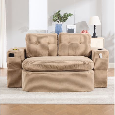 Poltrona letto 2 in 1 in corduroy, con braccioli rimovibili, doppio portabicchieri, khaki (1/5)