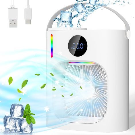 Mobile Klimaanlage, 900 ml, leise, tragbare Klimaanlage, 4-in-1-Luftkühler, USB-Mini-Klimaanlage mit Ventilator, 3 Geschwindigkeiten, 2 Nebelmodi, Mini-Klimaanlage für Schlafzimmer (B) (1/5)