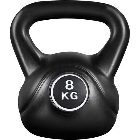 Yaheetech Kettlebell per Sport Fitness Palestra in HDPE e Cemento con Maniglia Ergonomica Antiscivolo Attrezzo Sportivo da Costruzione Muscolare e Allenamento di Forza Nero 8 kg