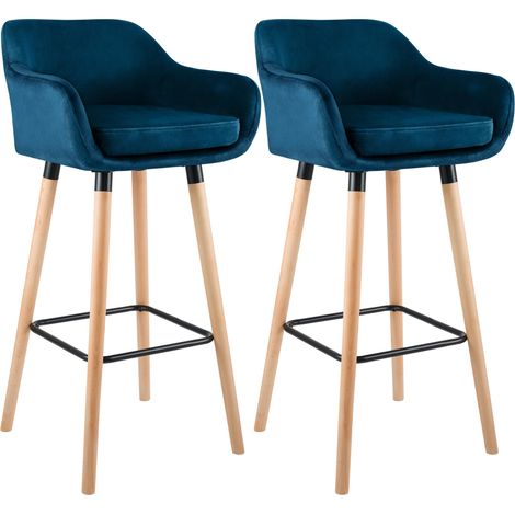 2er Set Barhocker Grant Samt blau