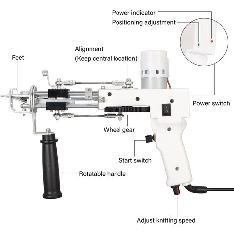 Pistolet à tapis électrique réglable, machine de tufting manuelle DIY, vitesse variable, blanc, prise UK, 100-240V (1/5)