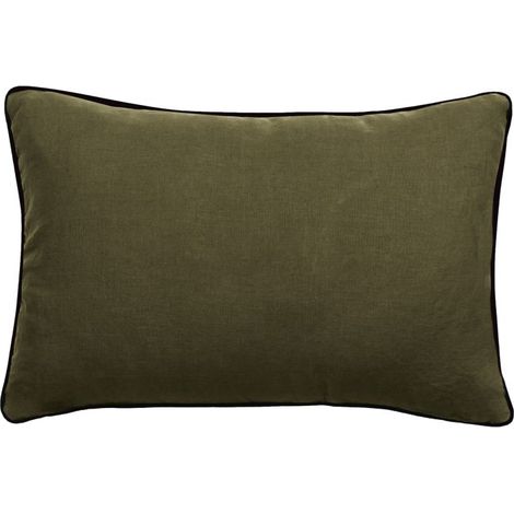 Housse de coussin Lin lavé - Doublé coton lavé - Finition galon noir "Prélude" Vent du sud - Prélude Kaki - Housse de coussin 30 x 50 cm - Prélude Kaki - (1/4)