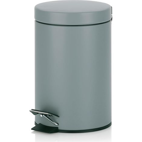 Seau à cosmétique gris 3l, poubelle à pédale en métal pour la salle de bain, poubelle de salle de bain avec seau intérieur et anse, MONACO, gris clair mat (1/5)