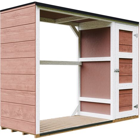 Caseta de exteriores para leña - 75 x 217 x H159 cm - Caseta moderna para leña con almacenamiento lateral para herramientas 1,09 m² + 0.53 m² - Caseta para herramientas y troncos - TIMBELA M981 - REDW